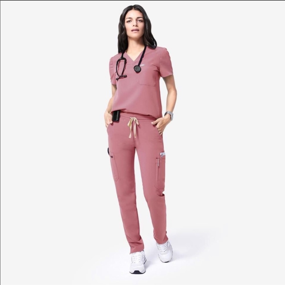 Figs scrubs top and bottom in mauve color
